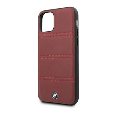 BMW iPhone 11 Pro vízszintesen csíkozott burgundi vörös kemény bőrtok BMW iPhone 11 Pro vízszintesen csíkozott burgundi vörös kemény bőrtok