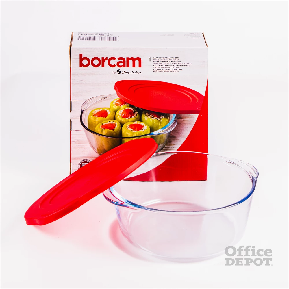 BORCAM kerek hőálló üvegedény fogóval, műanyag tetővel 2.200ml, 251*220*80mm