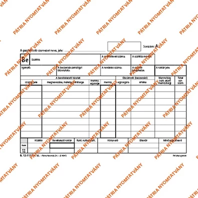 B.12-111/V A5 25x4 fekvő "Készletbevételezési bizonylat" nyomtatvány B.12-111/V A5 25x4 fekvő "Készletbevételezési bizonylat" nyomtatvány