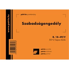 B.18-49/V A6 fekvő "Szabadságengedély" tömbös nyomtatvány B.18-49/V A6 fekvő "Szabadságengedély" tömbös nyomtatvány