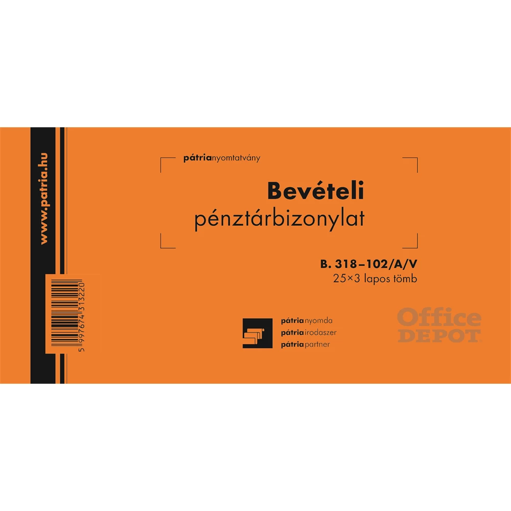 B.318-102/A/V 25x3lapos "Bevételi pénztárbizonylat" nyomtatvány