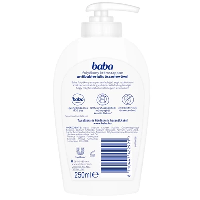 Baba 250 ml folyékony szappan antibakteriáli hatású teafaolajjal Baba 250 ml folyékony szappan antibakteriáli hatású teafaolajjal