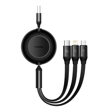 Baseus CAMJ010101 Bright Mirror 3 66W 1,1m microUSB/Lightning/Type-C fekete töltőkábel Baseus CAMJ010101 Bright Mirror 3 66W 1,1m microUSB/Lightning/Type-C fekete töltőkábel
