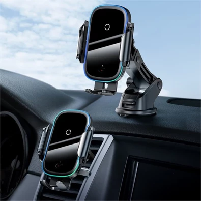 Baseus Car Mount 4,7-6,5" vezeték nélküli műszerfalra és szellőzőrácsba rögzíthető fekete autós Qi töltő és telefontartó Baseus Car Mount 4,7-6,5" vezeték nélküli műszerfalra és szellőzőrácsba rögzíthető fekete autós Qi töltő és telefontartó