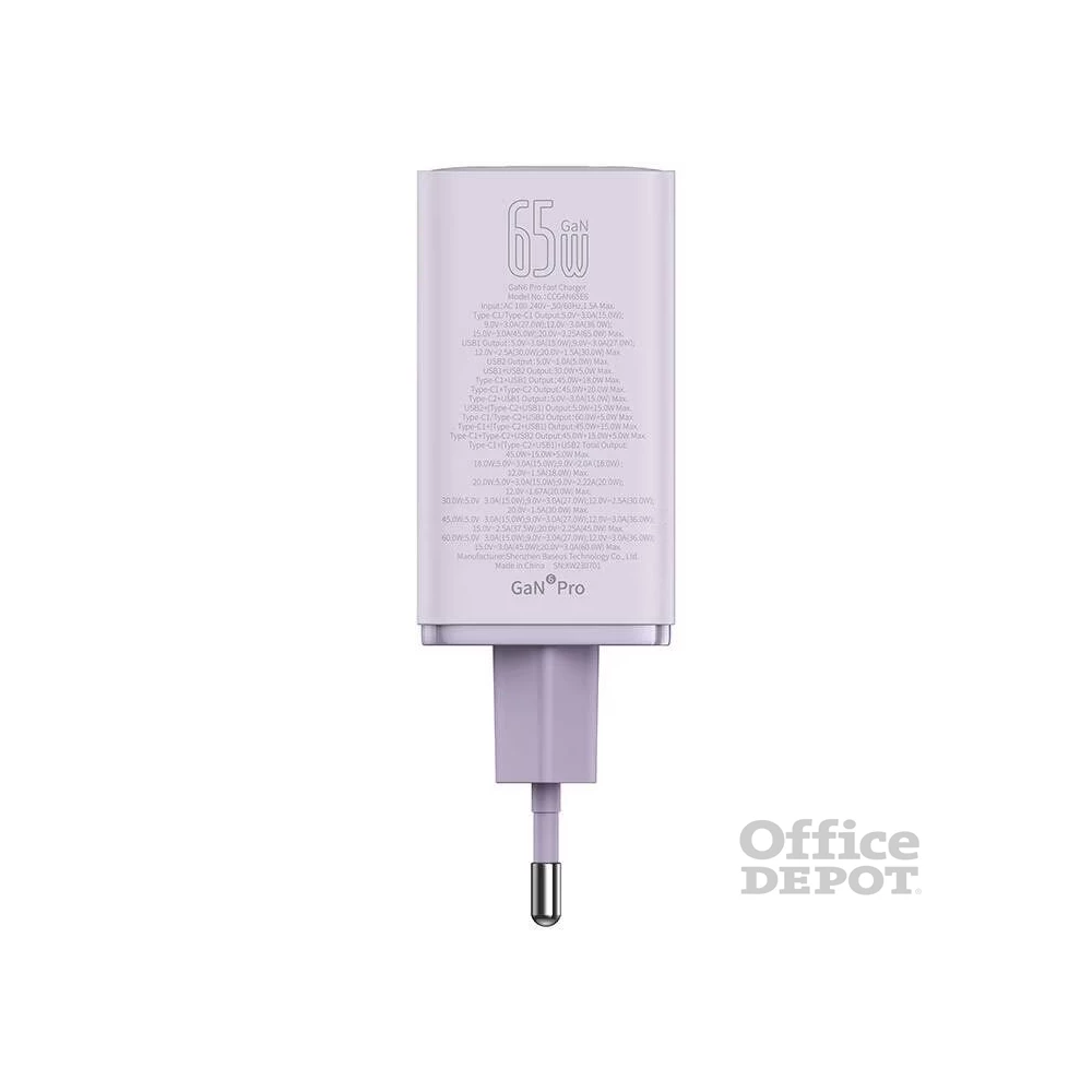 Baseus P10162705532-00 GaN6 Pro 100W EU lila gyorstöltő adapter 1m USB Type-C - Type-C kábellel
