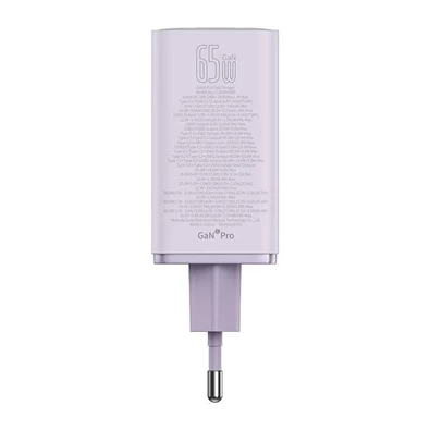 Baseus P10162705532-00 GaN6 Pro 100W EU lila gyorstöltő adapter 1m USB Type-C - Type-C kábellel