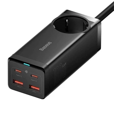 Baseus PSZM000401 GaN3 Pro 100W 2xUSB/2xUSB C/AC fekete töltő Baseus PSZM000401 GaN3 Pro 100W 2xUSB/2xUSB C/AC fekete töltő