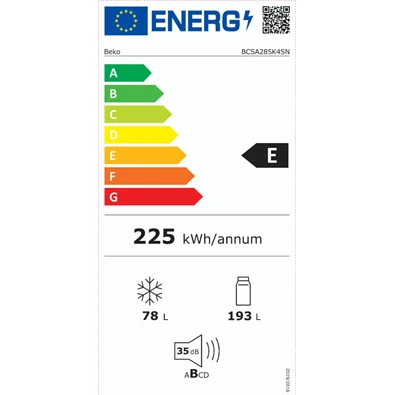 Beko BCSA285K4SN beépíthető alulfagyasztós hűtőszekrény Beko BCSA285K4SN beépíthető alulfagyasztós hűtőszekrény