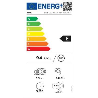 Beko BDSN153E3X beépíthető 13 terítékes mosogatógép Beko BDSN153E3X beépíthető 13 terítékes mosogatógép