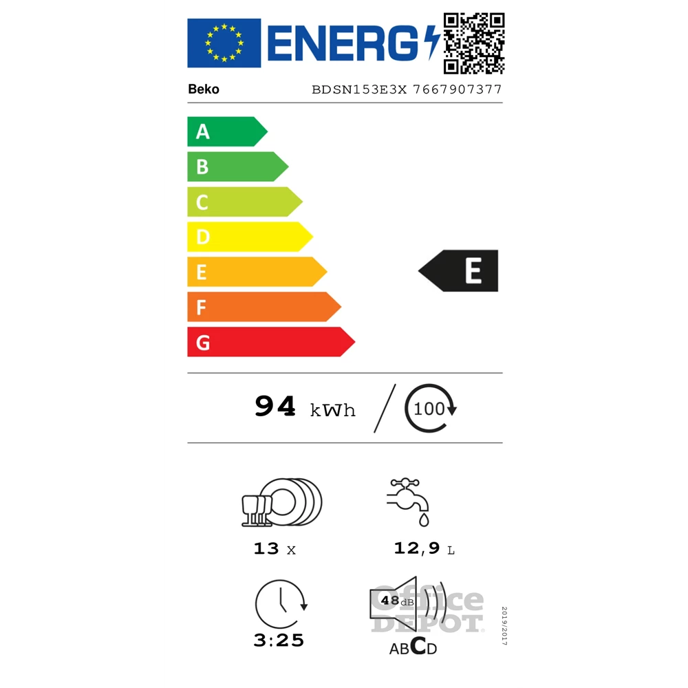 Beko BDSN153E3X programok száma: 5, beépíthető, 13 terítékes mosogatógép 