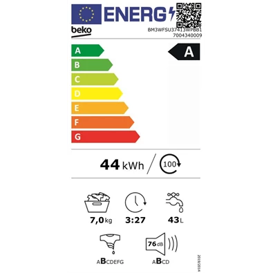 Beko BM3WFSU37413WPBB1 7 kg elöltöltős mosógép Beko BM3WFSU37413WPBB1 7 kg elöltöltős mosógép