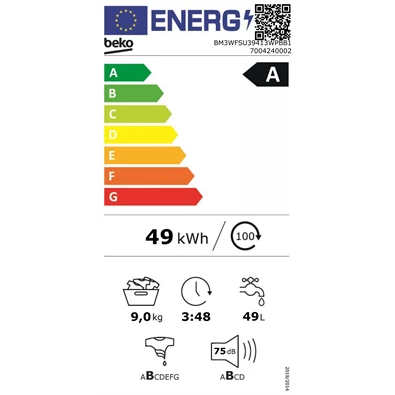 Beko BM3WFSU39413WPBB 9 kg elöltöltős mosógép Beko BM3WFSU39413WPBB 9 kg elöltöltős mosógép