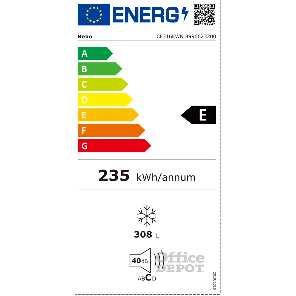 Beko CF316EWN fehér, Fagyasztó:308L, fagyasztóláda