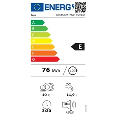 Beko DIS35025 beépíthető keskeny 10 terítékes mosogatógép Beko DIS35025 beépíthető keskeny 10 terítékes mosogatógép
