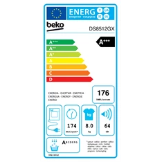 Beko DS8512GX 8 kg hőszivattyús szárítógép Beko DS8512GX 8 kg hőszivattyús szárítógép