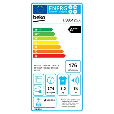 Beko DS8512GX 8 kg hőszivattyús szárítógép Beko DS8512GX 8 kg hőszivattyús szárítógép