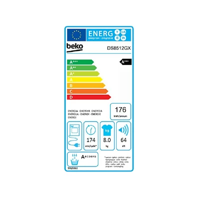 Beko DS8512GX 8 kg hőszivattyús szárítógép (Újszerű) Beko DS8512GX 8 kg hőszivattyús szárítógép (Újszerű)