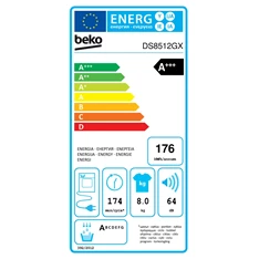 Beko DS8512GX 8 kg hőszivattyús szárítógép (Újszerű) Beko DS8512GX 8 kg hőszivattyús szárítógép (Újszerű)