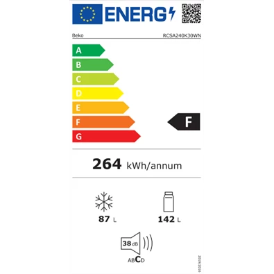 Beko RCSA240K30WN alulfagyasztós hűtőszekrény Beko RCSA240K30WN alulfagyasztós hűtőszekrény