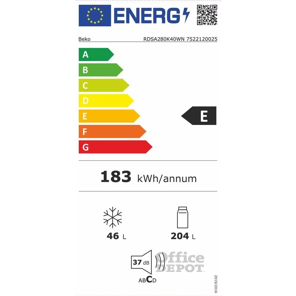 Beko RDSA280K40WN fehér, felülfagyasztós, Hűtő:204L, Fagyasztó:46L, Minfrost hűtőszekrény