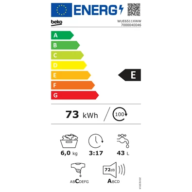 Beko WUE6511XWW keskeny elöltöltős mosógép Beko WUE6511XWW keskeny elöltöltős mosógép