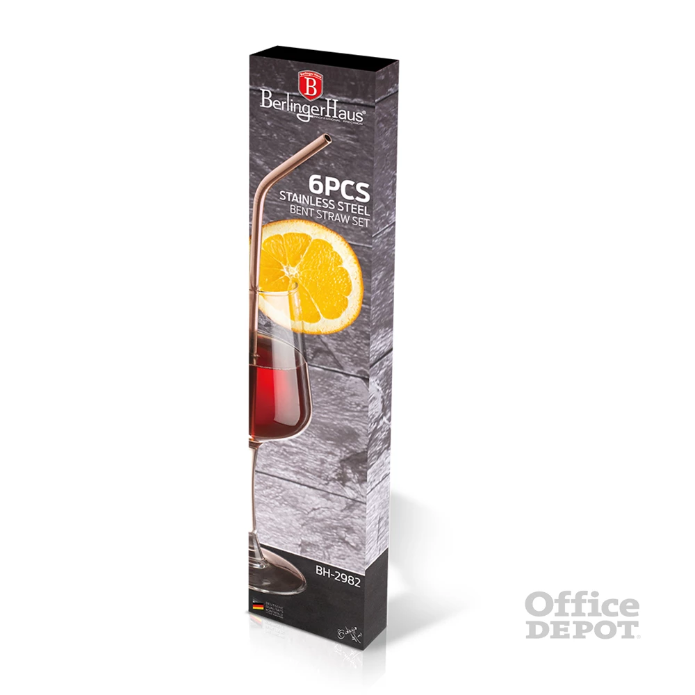 Berlinger Haus BH/2982 rózsaarany 6 db-os rozsdamentes acél hajlított szívószál készlet