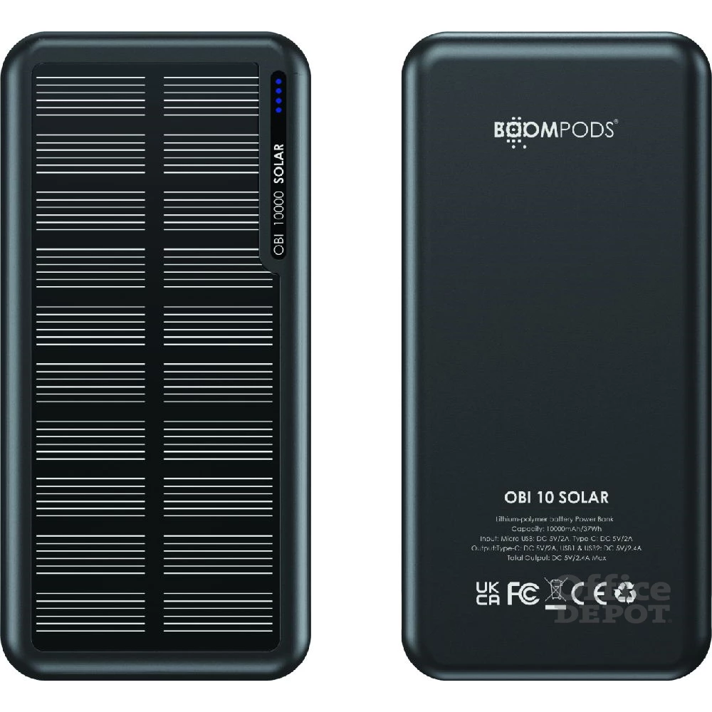 Boompods Obi Solar fekete 10 000 mAh powerbank