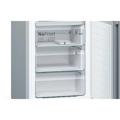Bosch KGN39VLEB inox, alulfagyasztós, Hűtő:279L, Fagyasztó:89L, No frost hűtőszekrény