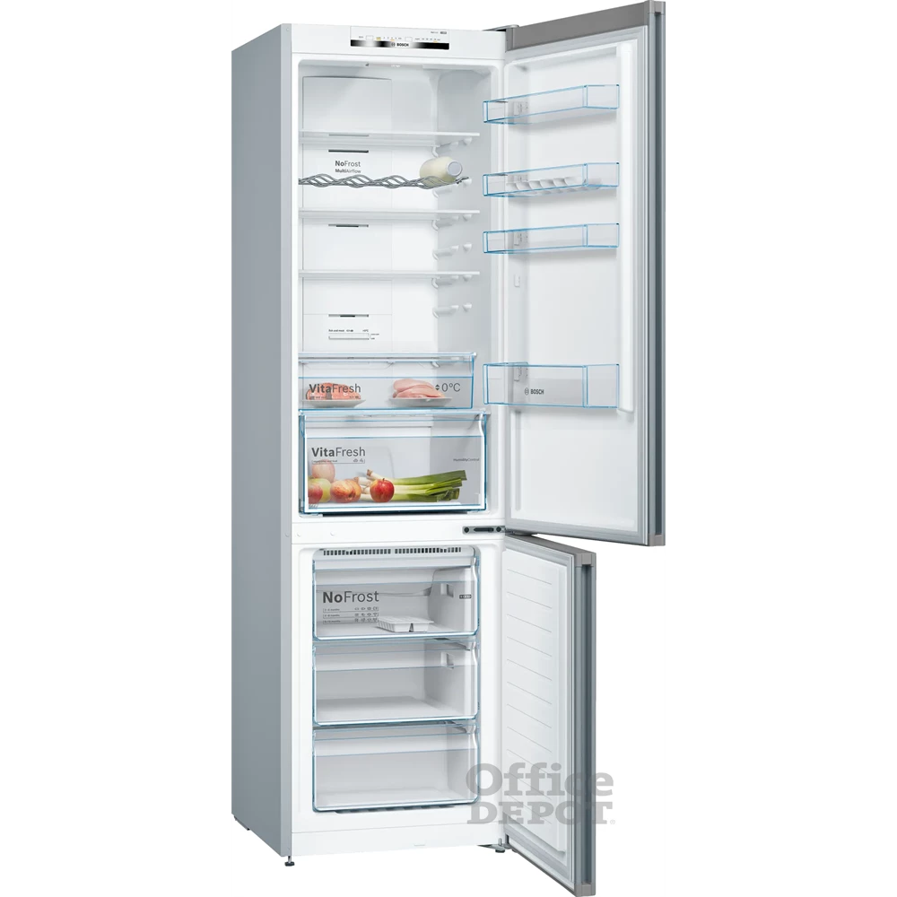 Bosch KGN39VLEB inox, alulfagyasztós, Hűtő:279L, Fagyasztó:89L, No frost hűtőszekrény