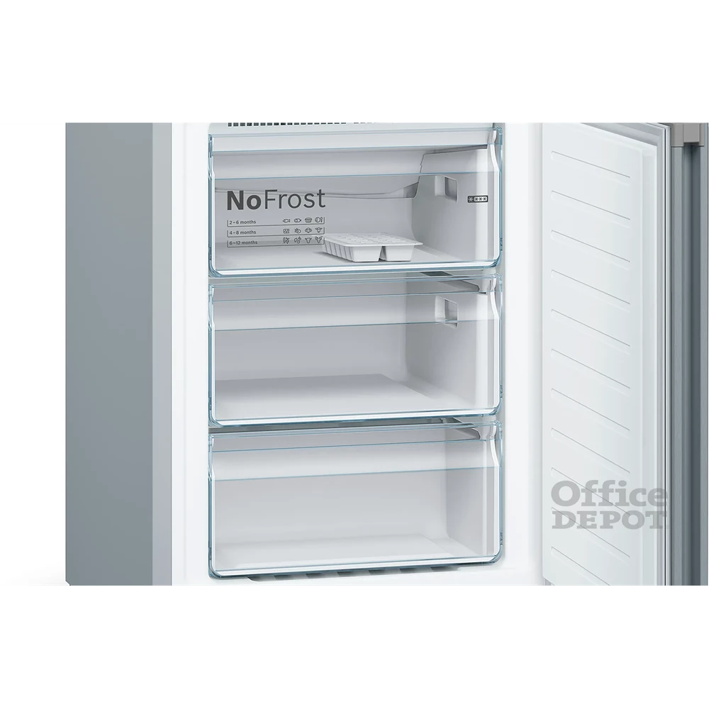 Bosch KGN39VLEB inox, alulfagyasztós, Hűtő:279L, Fagyasztó:89L, No frost hűtőszekrény