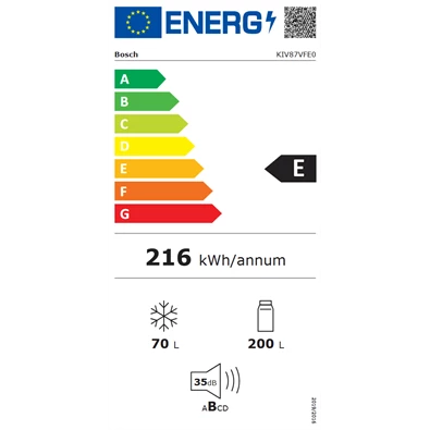 Bosch KIV87VFE0 beépíthető alulfagyasztós hűtőszekrény Bosch KIV87VFE0 beépíthető alulfagyasztós hűtőszekrény