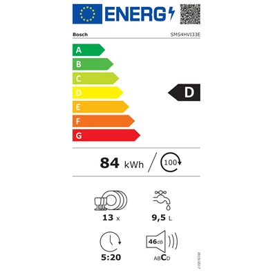 Bosch SMS4HVI33E inox, programok száma: 6, szabadonálló, 13 terítékes mosogatógép 