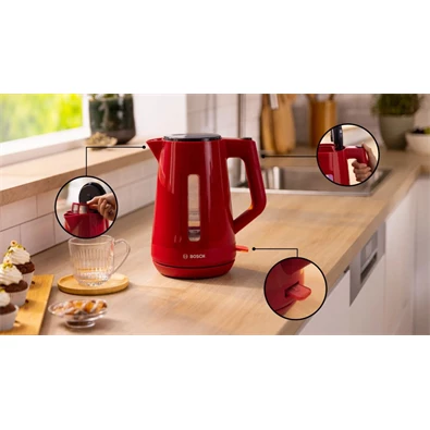 Bosch TWK1M124 1,7 L-es piros vízforraló Bosch TWK1M124 1,7 L-es piros vízforraló