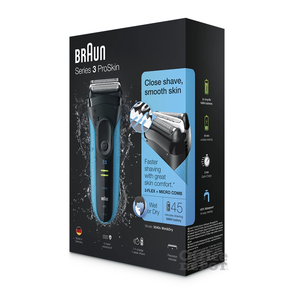 Braun 3-3040 Wet&Dry kék-fekete akkumulátoros férfi borotva