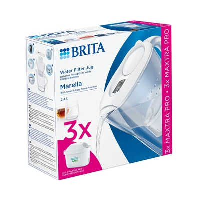 Brita 1052791 Marella 2,4l fehér vízszűrő kancsó + 3db Maxtra Pro szűrő Brita 1052791 Marella 2,4l fehér vízszűrő kancsó + 3db Maxtra Pro szűrő