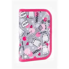 Budmil 10120083 egyrekeszes rózsaszín-szürke mintás tolltartó