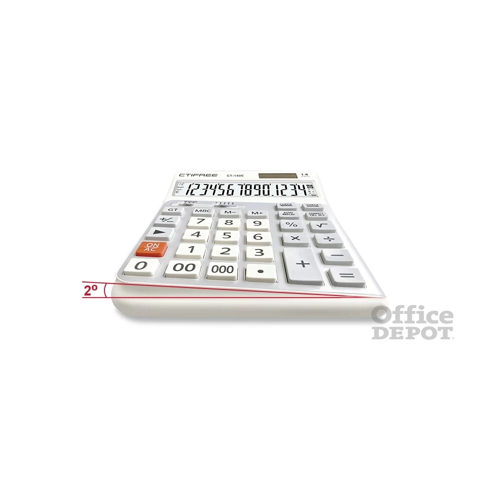 CTIFREE CT-140E fehér ergonómikus számológép, 145x198mm, 14 számjegy, dual power, 2 év garancia