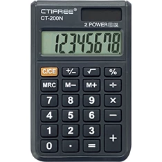 CTIFREE CT-200N mini fekete számológép, 62x96mm, 8 számjegy, dual power, 2 év garancia