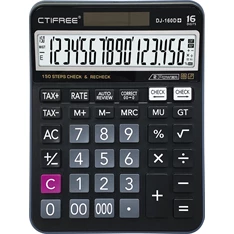 CTIFREE DJ-160Dplus fekete számológép, 145x190mm, 16 számjegy, TAX funkció, dual power, 2 év garancia