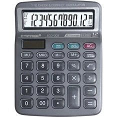 CTIFREE ECO-002 fekete számológép, 138x178mm, 12 számjegy, dual power, 2 év garancia