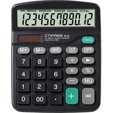 CTIFREE M-28 fekete számológép, 120x150mm, 12 számjegy, dual power, 2 év garancia
