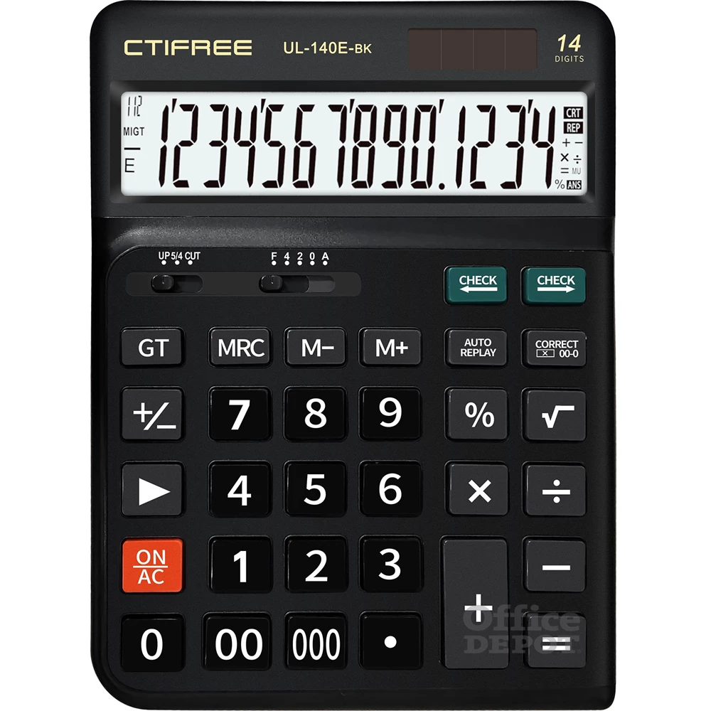 CTIFREE UL-140E-BK fekete ergonómikus számológép, 145x198mm, 14 számjegy, dual power, 2 év garancia