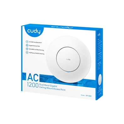 CUDY AP1300 beltéri AC1200 kétsávos WiFi, Mesh, Gigabit LAN, PoE, fehér Access Point CUDY AP1300 beltéri AC1200 kétsávos WiFi, Mesh, Gigabit LAN, PoE, fehér Access Point