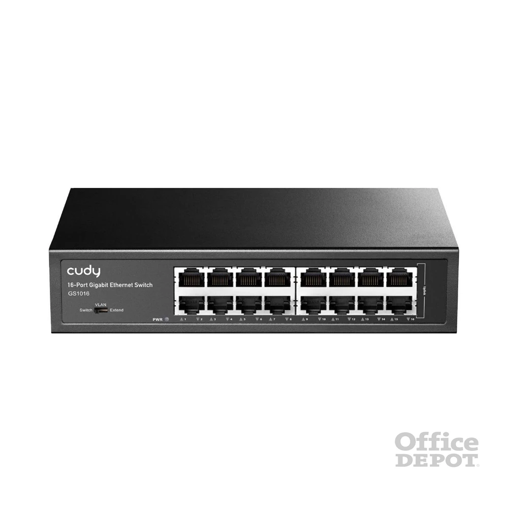 CUDY GS1016 16 portos Gigabit, VLAN/Extend mód, fém ház, fekete asztali Switch