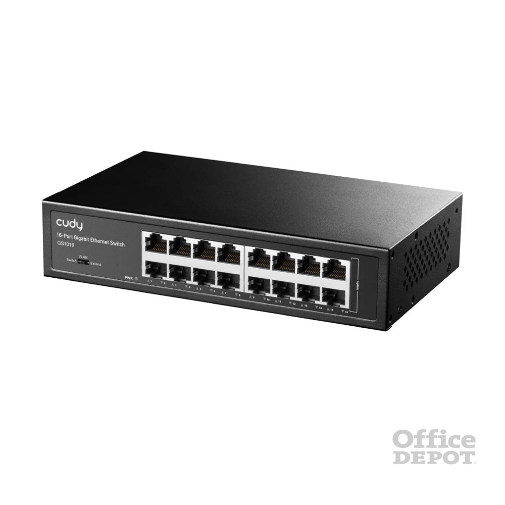 CUDY GS1016 16 portos Gigabit, VLAN/Extend mód, fém ház, fekete asztali Switch