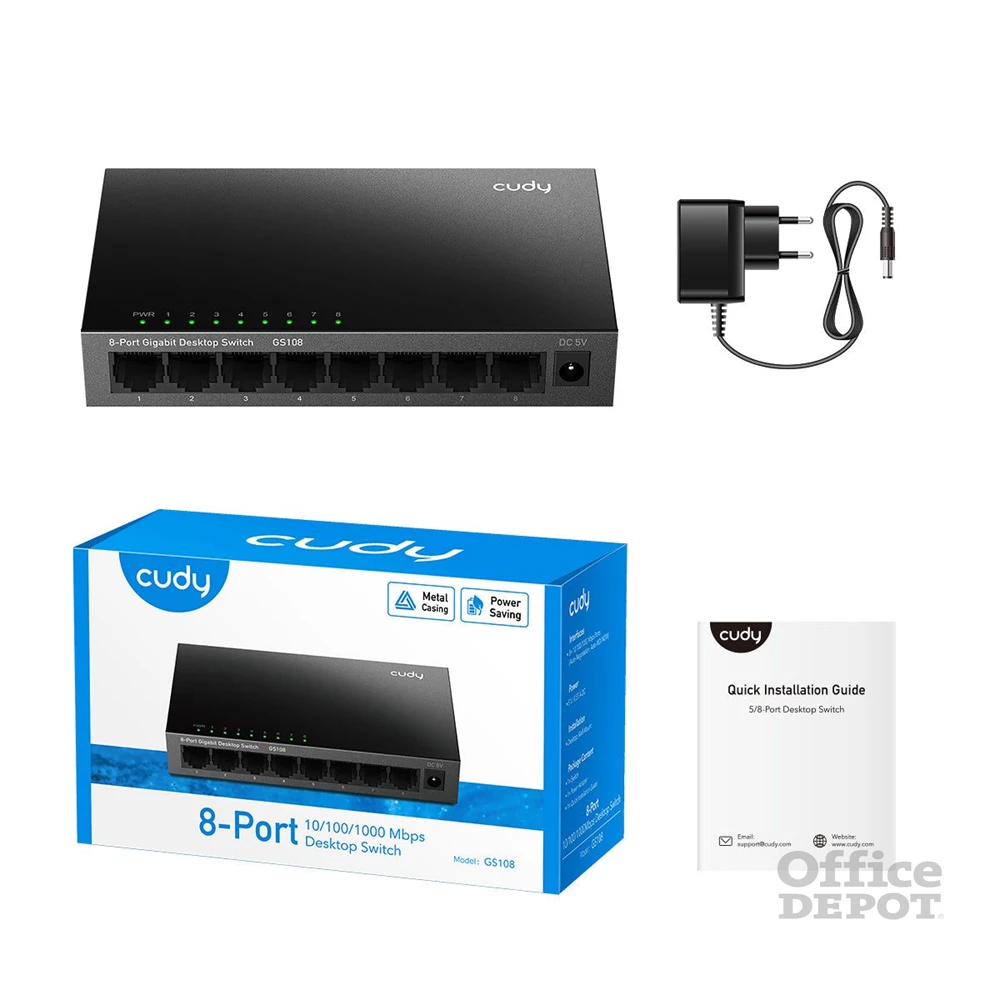 CUDY GS108 8 portos Gigabit, VLAN/Extend mód, fém ház, fekete asztali Switch