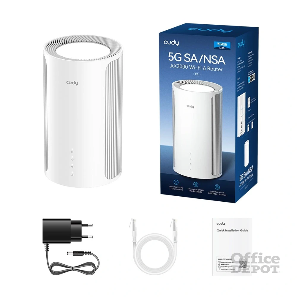 CUDY P2 kétsávos AX3000 WIFI 6 5G/4G/LTE, NanoSIM+eSIM, 2xGigabit LAN, Torony Mesh Router