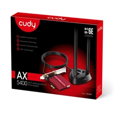 CUDY WE4000 háromsávos AX5400 WiFi 6E, intel AX210, Bluetooth 5.2, PCI Express hálózati kártya CUDY WE4000 háromsávos AX5400 WiFi 6E, intel AX210, Bluetooth 5.2, PCI Express hálózati kártya