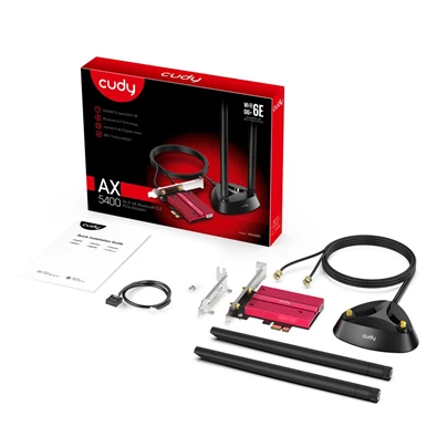 CUDY WE4000 háromsávos AX5400 WiFi 6E, intel AX210, Bluetooth 5.2, PCI Express hálózati kártya CUDY WE4000 háromsávos AX5400 WiFi 6E, intel AX210, Bluetooth 5.2, PCI Express hálózati kártya