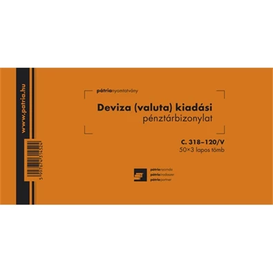 C.318-120/V 50x3lapos "Deviza (valuta) kiadási pénztárbizonylat" nyomtatvány C.318-120/V 50x3lapos "Deviza (valuta) kiadási pénztárbizonylat" nyomtatvány